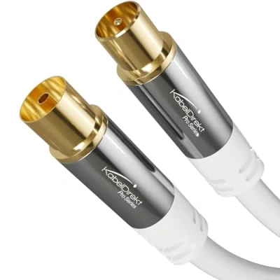 Immagine di KabelDirekt cavo antenna TV 4K, coassiale 1,5 m con connettore in metallo infrangibile per la digitale e analogica (bianco, su presa DVB C, S)