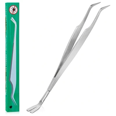 Immagine di LIVAIA Pinzette di Metallo per zecche: antizecche 2in1 in Acciaio Inox, Adatte a Persone, Cani e Gatti togli zecche Soluzione Pinza togliere