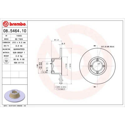 Immagine di BREMBO 08.5464.10 Disco freno 213 9,5 4 pieno ROVER: Mini Hatchback, AUSTIN: Hatchback