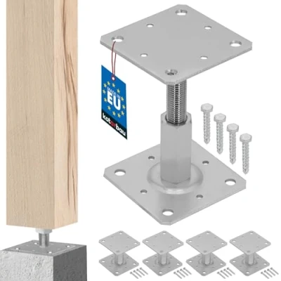 Immagine di KOTARBAU® Set di 4 supporti per pali, 110 x mm, regolabile in altezza, 90 150 zincato galvanizzato, da avvitare, piedini sostegno, base cemento,