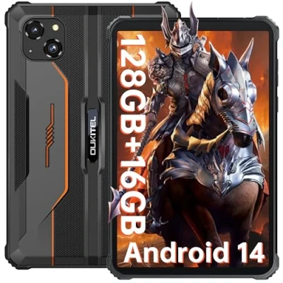 Immagine di OUKITEL RT3 PRO Rugged Tablet 8&quot; HD Schermo Android 14 16GB RAM + 128GB ROM/TF 1TB Robust MTK6769 Octa Core 5150mAh 16MP+8MP Camera Impermeabile IP68/69K Dual SIM 4G Face ID Arancio