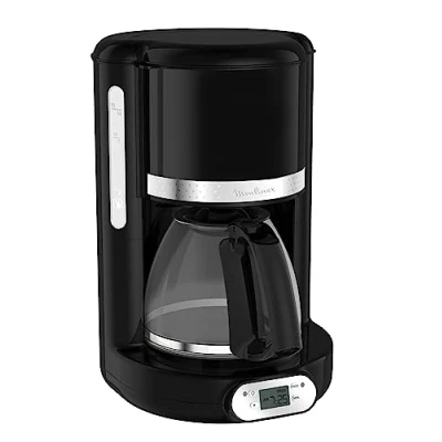 Immagine di Moulinex Caffettiera filtro programmabile 24 ore, design nero vintage, capacità 1,25 l, 10 15 tazze, supporto girevole, mantenimento caldo 30 min, Caraffa vetro, Sole FG380B10