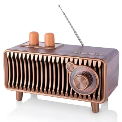 Immagine di Retro altoparlante Bluetooth, radio Noce rotante FM 20W stereo doppio altoparlante, con funzione USB/TF card/AUX lettore musicale, wireless portatile per la casa, decorazione
