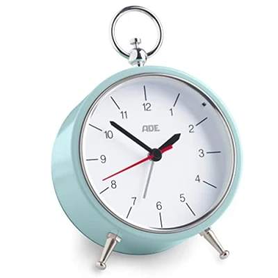 Immagine di ADE Retro Alarm Clock CK2008 Mint, orologio analogico da tavolo vintage, 3 livelli di volume, cassa in metallo, vecchio stile, con funzione snooze e luce, 10,8 cm