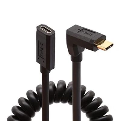 Immagine di Coild cavo di prolunga USB C a 90 gradi, con spirale spirale, angolo tipo maschio femmina, sincronizzazione e compatibile video 4K, 1,2 m