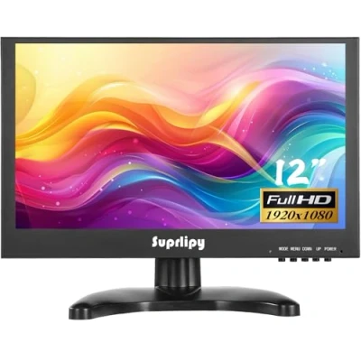 Immagine di Suprlipy Mini monitor FHD da 12 pollici 1920x1080 16:9 IPS alloggiamento in metallo display LCD Supporto HDMI/VGA/AV/BNC Ingresso con telecomando Altoparlanti incorporati per telecamera di