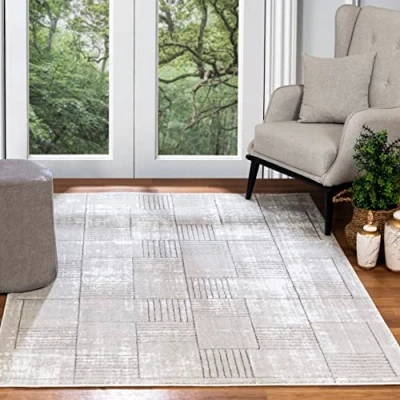 Immagine di Livabliss Salla Tappeto Salotto Moderno per Casa, Sala da Pranzo e Cucina Geometrico Astratti Neutri Aztechi Stile Boho, Facile Pulire Grande Bianco Argento,160x213