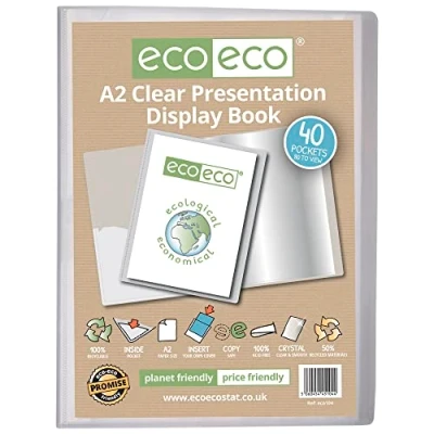 Immagine di eco Eco104 Cartella portadocumenti in plastica riciclata, formato A2, 50%, 40 tasche, trasparente