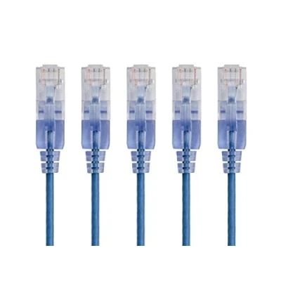 Immagine di Monoprice 5 pack Slimrun Cat6 A cavo di rete Ethernet 10 g 2 ft blu