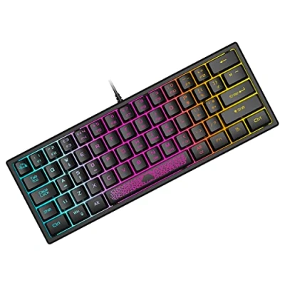 Immagine di Tastiera da Gioco Portatile Cablata al 60%, Retroilluminata 7 RGB, Layout QWERTY a Membrana con Sensazione Meccanica 19 Tasti Anti ghosting Mini Compact 62 Tasti, per PC Mac/Nero