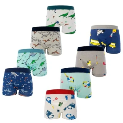 Immagine di FedMois Boxer Bambino Intimo Mutande Mutandine Cotone Confezione da 8, Dinosauri e Auto, 9 11 Anni