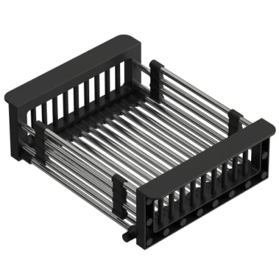 Immagine di QUADRON Cestello scolapiatti, scolapiatti per lavello dimensioni 30 x 22,5 10 cm nero telescopico in acciaio inox il risciacquo frutta e verdura