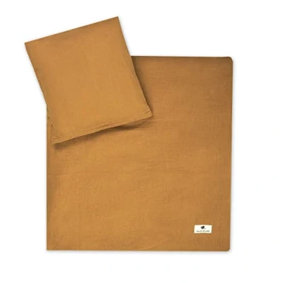 Immagine di Julius Zöllner Biancheria da letto per bambini in mussola, 80 x + 35 40 cm, set 2 pezzi, copripiumino e federa, 100% mussola di cotone, con chiusura lampo, standard 100 by OEKO TEX, cannella