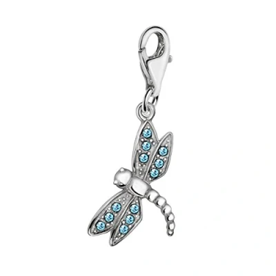 Immagine di Quiges Donna Charm Ciondolo Placcato Argento Libellula con Zirconia Blu per Bracciali e Accessori