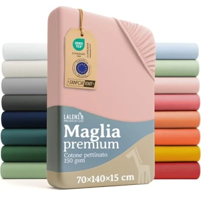 Immagine di Laleni premium lenzuola culla 60/70 120/140 cm con angoli lettino neonato 60x120 certificate OEKO TEX 100% cotone set colore rosa
