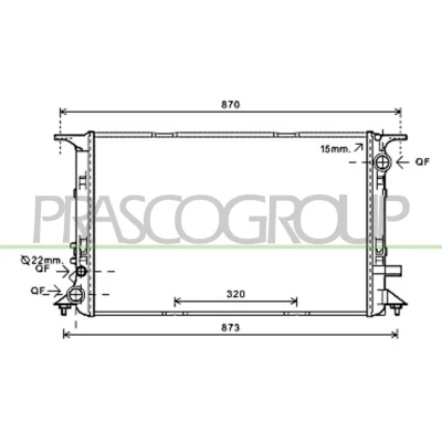 Immagine di PRASCO AD064R001 Radiatore motore Alluminio 720mm 470mm 36mm con giunti rapidi Alette di raffreddamento saldate