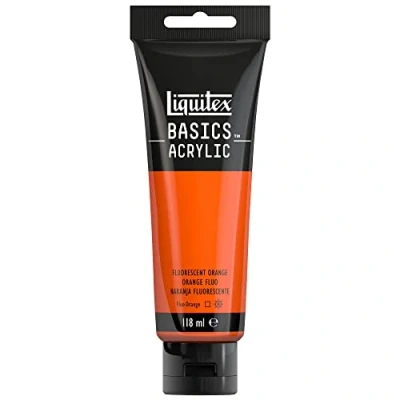 Immagine di Liquitex 8870070 Basics Pittura acrilica, Pigmenti per artisti monopigmentati, Resistente alla luce, durevole nel tempo, Finitura satinata, Tubo da 118 ml Arancio Fluorescente