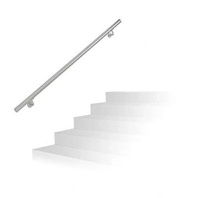 Immagine di Relaxdays Corrimano, Acciaio Inox 304, Passamano per Ambienti Interni e Esterni, 150 cm, Ø 42 mm, con Supporto, Argento, 1 pz