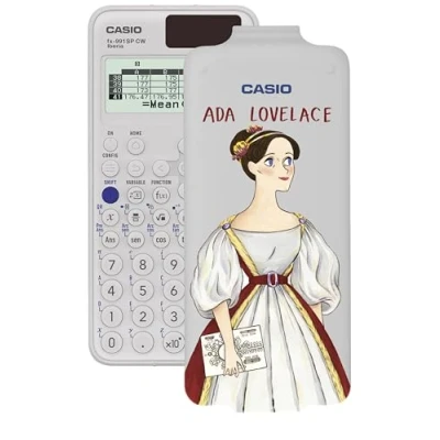 Immagine di Casio FX 991SP CW, calcolatrice scientifica con Ada Lovelace illustrata da Juliabe, consigliata per il curriculum spagnolo e portoghese, 5 lingue, oltre 560 funzioni, solare, bianco