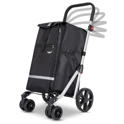 Immagine di Hoppa Carrello per la spesa pieghevole leggero su ruote, resistente, con 6 robusto, pieghevole, colore: nero