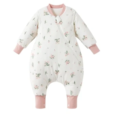 Immagine di Duomiaomiao sacco nanna con piedi, per tutto l&#039;anno, in 100% cotone, 3,5 Tog, gambe, bambini e bambine(Fiori rosa/6 12 mesi)