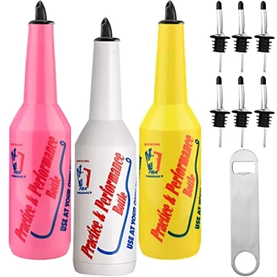 Immagine di SuproBarware Flair Bottle Mix Color Set di 3 shaker da cocktail, bottiglie esercizio per barista, 750 ml (bianco, rosa, giallo)