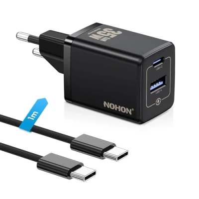 Immagine di NOHON Caricatore USB C 35W: Rapido Caricabatterie PD 3.0 con 1M Cavo 60W, GaN Alimentatore Compatibile per iPhone 15 14 13 12 Pro Max/iPad Mini/Samsung, Spina