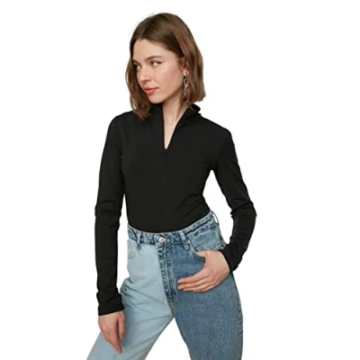 Immagine di Trendyol Body Aderente da Donna a Collo Alto in Maglia Camicia, Nero, XS