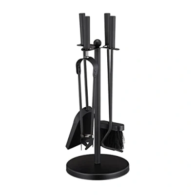 Immagine di Relaxdays Set Camino, 5 Accessori, Paletta, Scopino, Pinza, Attizzatoio e Porta Attrezzi in Acciaio, Nero, 100%