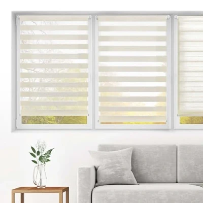 Immagine di Blindecor Indus Sensa attrezzi Tenda a rullo doppio strato senza perforazione Colore Lino 55 x 220 cm (Larghezza Altezza) Dimensioni del tessuto 52 215