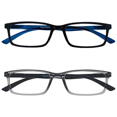 Immagine di OPULIZE See Occhiali da Lettura Filtro Set 2 Luce Blu Montatura Stretta Cerniere a Molla Migliorano il Sonno Gaming Computer Anti Riflesso Nero Grigio Uomo Donna BB9 17 +2.50