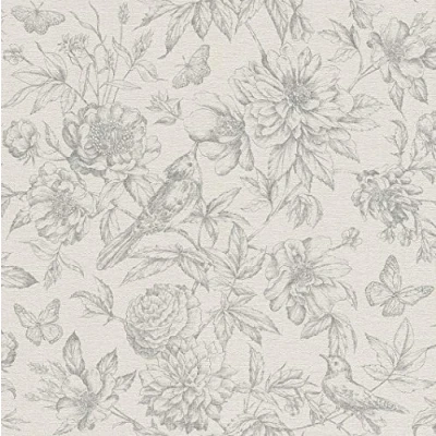 Immagine di Rasch Carta da parati 449440 della collezione Florentine II, in tessuto non tessuto, grigio con motivo floreale stile vintage, 10,05 m x 53 cm (lunghezza larghezza)
