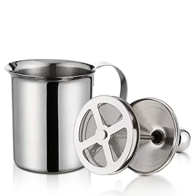 Immagine di Montalatte Manuale in Acciaio Inox a Doppia Rete per Cioccolata Calda Pentola Il Caffè Riscaldatore Latte Cappuccino Schiuma Creamer(400ml)