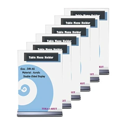 Immagine di TUKA 6 Pezzi A5 Espositore da Tavolo, a Forma di T Doppio, Acrilico Porta avvisi Tavolo con Base, Supporto Pubblicitario Banco, per Menù, Carta, Promozioni e Altro. Verticale, TKD8205 6x