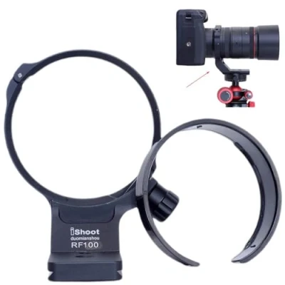 Immagine di iShoot Anello di montaggio per treppiede compatibile con Canon RF 100 mm f/2.8L Macro IS USM, staffa supporto obiettivo inferiore è Arca Swiss Fit Piastra a sgancio rapido