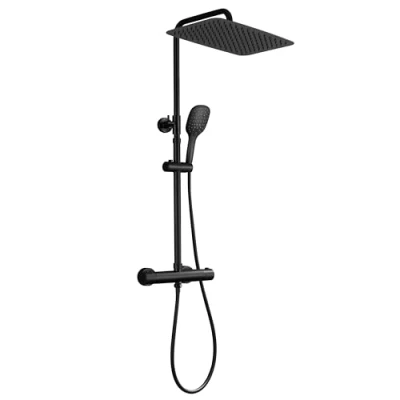 Immagine di JOHO Colonna Doccia con Miscelatore, Saliscendi Altezza Regolabile Set Termostatico Sistema a Pioggia Soffione Silicone e Doccetta Nero (35 * 25cm)