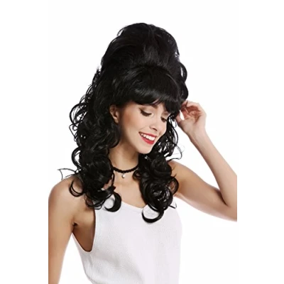 Immagine di WIG ME UP GF W2418 1B Parrucca Donna Barocco Anni 60 Retro Enorme Beehive Acconciatura raccolta Crocchia Riccia Lunga Frangetta Nero