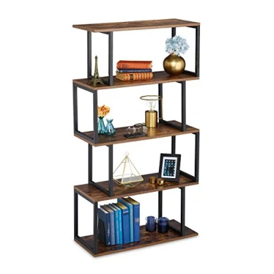 Immagine di Relaxdays Libreria, Design Industrial, 5 Ripiani, Scaffale in MDF e Metallo, HxLxP: 136 x 73 30 cm ca, Marrone/Nero, Ferro, Pannelli, 1 pz