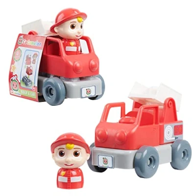 Immagine di CoComelon, Veicolo con statuetta, 4 pezzi, costruzione in mattoni, modello J.J camion dei pompieri, giocattolo per bambini dai 18 mesi, GIOCHI PREZIOSI, CCM131
