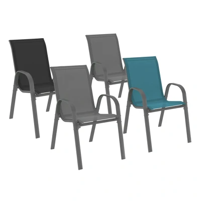 Immagine di Set di 4 sedie da giardino impilabili LYMA in metallo e textilene, colore misto grigio, nero blu IDMarket