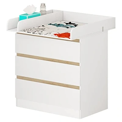Immagine di WOLTU Fasciatoio Baby con 3 Cassettoni Cassettiera in Legno per Cameretta Interni Bianco Unisex WT002+WT003