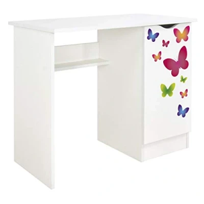 Immagine di leomark scrivania per bambini in legno 90cm x 50cm 77cm (LxPxA), set di mobili computer, scrittoio stile moderno, tavolo imparare e giocare, la camera dei bambini, Farfalle