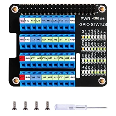 Immagine di GeeekPi Modulo di breakout con blocco morsettiera a vite 4 GPIO per Raspberry Pi 4, scheda espansione, 4B/3B +/3B/2B/B+/Pi Zero/Pi Zero W