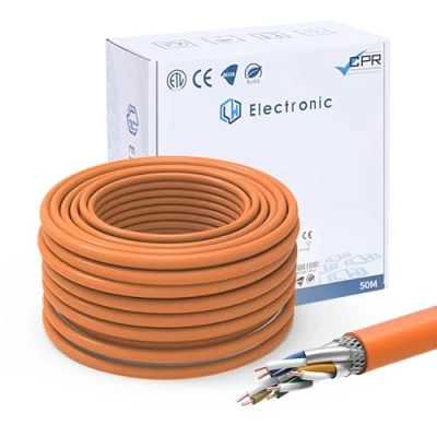 Immagine di LW Electronic 50m Cavo Ethernet CAT 7 di Alta Qualità Senza Alogeni, PoE BauPVO Rete con Schermatura S/FTP PIMF 1000 MHz 4x2xAWG23 LSZH LAN e Dati, Arancione, per Modem
