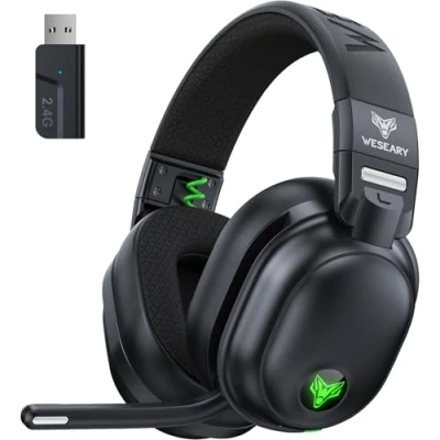 Immagine di WESEARY WG3 Cuffie Gaming Wireless, 2,4 GHz con Microfono per PS5, PS4, PC, Switch, Mac, Mobile, PS5 Stereo, Bluetooth Over Ear Luce RGB, Batteria da 50 Ore