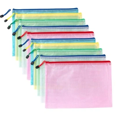 Immagine di busta portadocumenti con cerniera A5, cartella in PVC trasparente, plastica 5 colori, per conservare documenti, forniture, cosmetici e accessori da viaggio ecc. (10 pezzi)