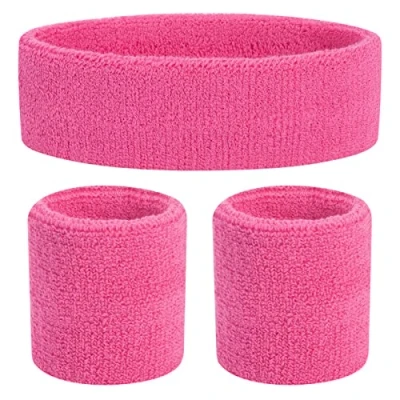 Immagine di ONUPGO Set di fasce per il sudore bambini, in cotone atletico, lo sport (1 fascia + 2 polsiere) (rosa)