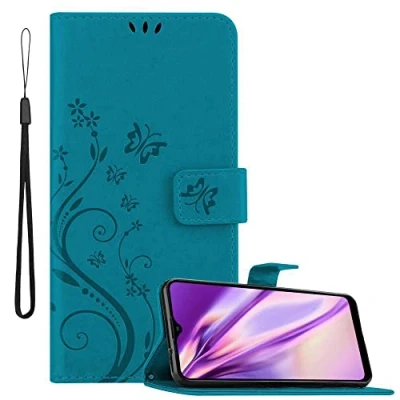 Immagine di Cadorabo Custodia Libro per Samsung Galaxy A20S in BLU Fiore Design di con Chiusura Magnetica, Funzione Stand e 3 Vani Carte Portafoglio Cover Case Wallet Book Etui Protezione