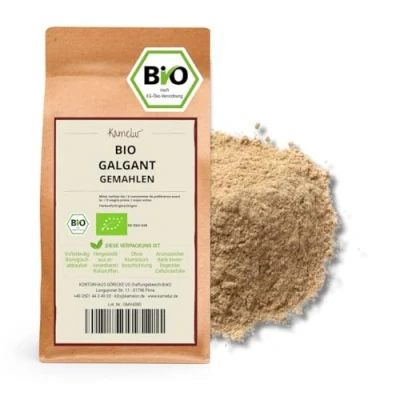 Immagine di 250g di BIO radice galanga macinata polvere aromatica galangal, senza additivi confezionata in imballaggi biodegradabili