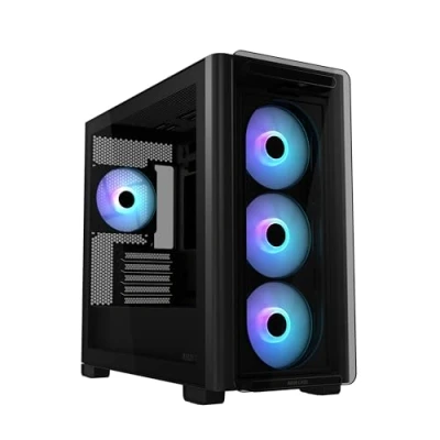 Immagine di ASUS A23 PLUS TG ARGB BLACK, Case Micro ATX, Supporto per Schede Madri con Connettori Nascosti, Radiatori da 360 mm e Grafiche 380 mm, 4 Ventole Preinstallate, Nero